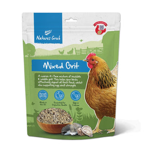 Natures Grub 1.5kg pouch of Mixed Grit — a combination of oyster shell & hen grit.